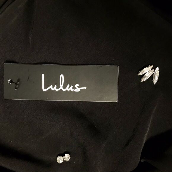 Lulu's Black Beaded Embellished Tunic Shift Dress Size XL Tie Back Belt - Picture 10 of 11